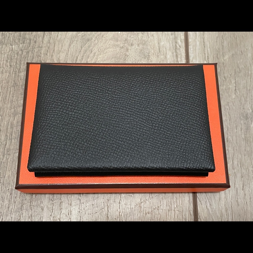 **SOLD** HERMÈS 2021 Epsom Calfskin Calvi Duo Card Case Palladium Hardware Black